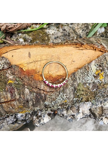 7 Taş Yakut Taşlı Minimal Tasarım Yarım Tur Alyans 14 Ayar Altın 552950089