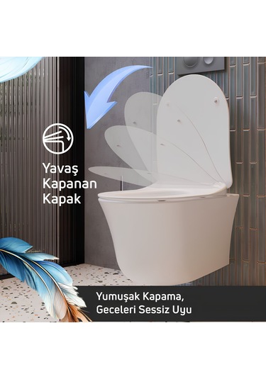 Creavit Nora Vortex Beyaz Asma Klozet No323, Creavit Nora Duck Duroplast Yavaş Kapak Beyaz