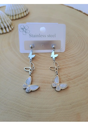 Dali Shop Sallantılı Çelik Gümüş Kaplama Kelebek Küpe Gümüş