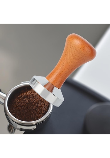 Suntek Pratik Ahşap Saplı Kahve Tamper Espresso 51 MM Koyu Kahve