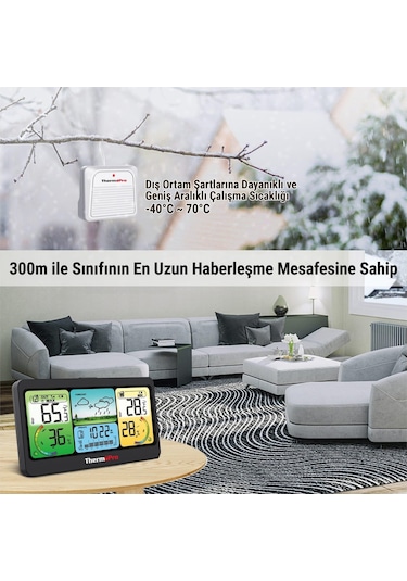 Thermopro Tp280b 7" Wi-fi İç Ve Dış Mekan Dijital Sıcaklık, Nem, Basınç Ölçer Ve Hava Tahmin İstasyonu