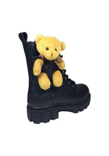 Ortopedikal 1087 Patik Kız Çocuk Siyah Ayıcıklı Bot Bağcıklı Siyah