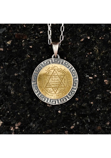 Gümüş Süleyman Mührü Kolye, 925 Ayar Gümüş Erkek Kolye, Yahudi Kolyesi Gümüş