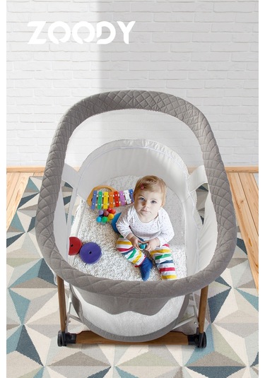 Kiwi Zoody Park Yatak Ve Oyun Parkı Bebek Beşiği, Anne Yanı Beşik, Park Beşik, Sallanan Beşik -siyah Renk