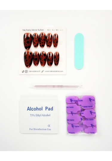 15'li Kahverengi Uzun Oval Uov1509 10'lu Tekrar Kullanılabilir El Yapımı Protez Takma Tırnak L