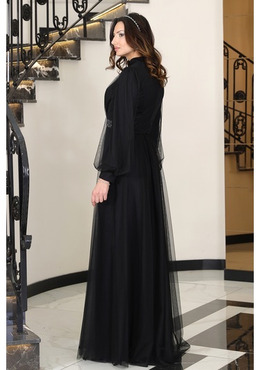 Alia Şık Taş Detaylı Büyük Beden Tesettür Abiye - Alya Siyah