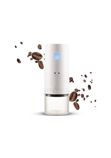 Taşınabilir Usb Şarjlı Seramik Kahve Değirmeni - 38 Ayarlı, Fırça Hediyeli Beyaz Beyaz