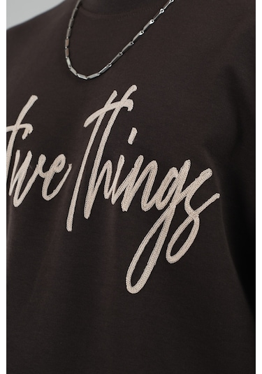 King-Brich Oversize Kalıp Effective Things Yazılı Basic Tişört Kahverengi