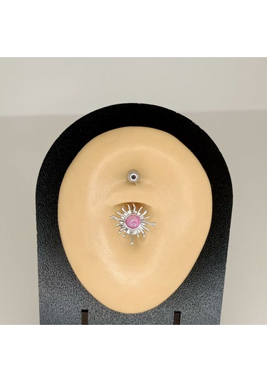 Aya Tasarım Gümüş Renk Güneş Figürlü Göbek Piercing Gümüş