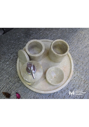 Bej Mermer 5 Parça Banyo Seti Bej