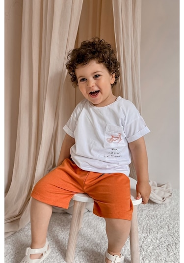 Babywom Unisex Oversize Yazlık Şortlu Basic Takım- Kiremit