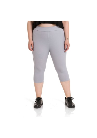 Büyük Beden Fitilli Karyoka Dikişli Diz Altı Gri Bayan Tayt