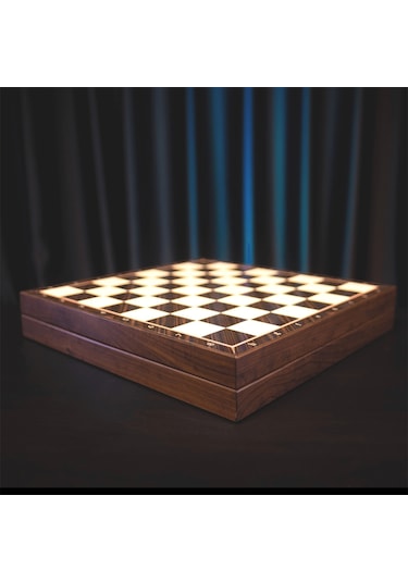 Ceviz Desenli Mdf Ahşap Sandıklı Satranç Tahtası 36x36x6 Cm