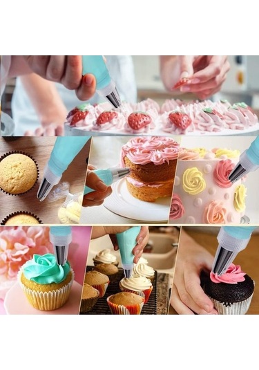Maoyaya 72 Parça Buzlanma Boru Çantaları Ve Uçları Seti - Kek, Kurabiye Dekorasyon Kiti - 42 Adet Pembe Buzlanma Uçları Pembe