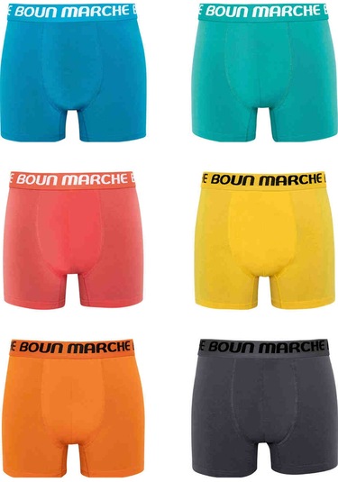 Boun Marche Erkek Boxer Likralı Premium 6'lı Kutu Ferguson Çok Renkli - Boris