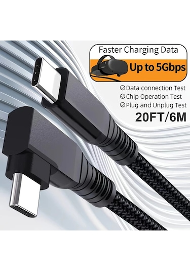 Willowhaven Meta Quest 3s 3 2 Pro Pico 4 Ultra Pc Steam Vr 90 Derece Type C Nylon Örgü 10ft Siyah Şarj Kablosu