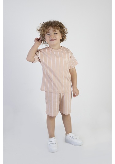 Erkek Çocuk Cool Boys Baskılı Çizgili Kısa Kollu Şortlu Alt Üst Takım 001
