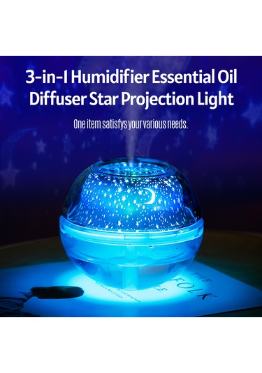 Leezsing 500ml Büyük Kapasiteli Soğuk Sis Nemlendirici Esansiyel Yağ Difüzörü Starlight Projeksiyon Gece Lambası