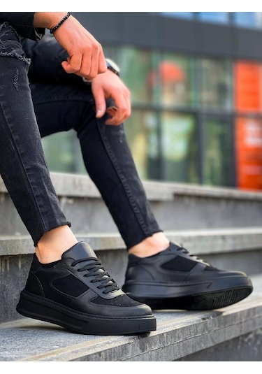 Kb-x8 Kuback Siyah Cilt Siyah Süet Detaylı Siyah Yüksek Taban Günlük Spor Ayakkabı Siyah1