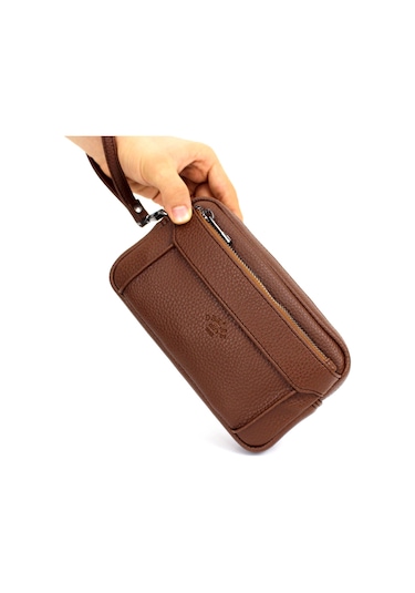 Erkek Taba Renk Lüks El Ve Bileklik Kemerli Portföy El Çantası Taba