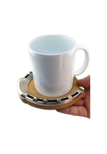 At Nalı Metal Rölyefli Doğal Ahşap Bardak Altlığı Ahşap