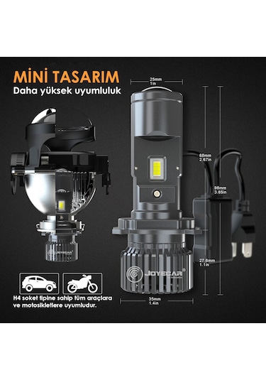Joyecar Ultra Power Projektor Lensli H4 Uzun Kısa Led Far Ampulü