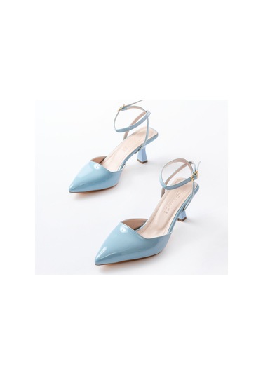 St-004 Bebe Mavi Rugan Günlük 7 Cm Topuklu Bayan Ayakkabı