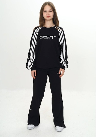 Unisex Çocuk 2 İplik Çıtçıtlı Alt&üst Eşofman Takımı %100 Pamuk Rahat Kalıp-299-eşt-0006 Siyah