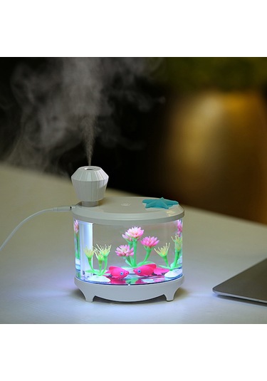 Teltree Usb Akvaryum Nispetli Nemlendirici - Ev Ve Ofis İçin Hava Temizleyici, Romantik Gece Lambası,淡蓝色, 6 Saat Otomatik Kapatma Özelliği