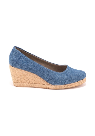 Star Tombis Gerçek Elişi Kot Espadril Dolgu Topuk Handmade Mavi