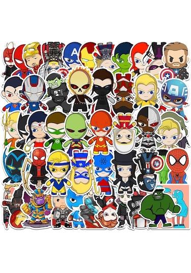 Cajuart 50 Adet Tekrarsız Anime Kahraman Pvc Sticker 03