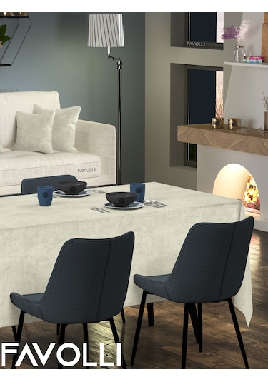 Kadife Dokulu Ekru Renk Masa Örtüsü Ekru