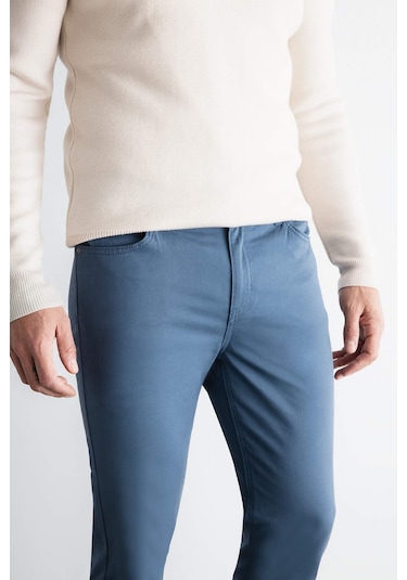 Defacto Chino Kanvas Pantolon Slim Fit Dar Kesim Pamuklu Esnek Dar Paça C9441AX24AUIN264 İndigo