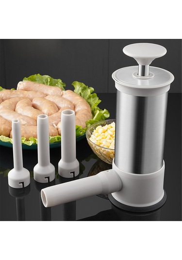 Gajeena Evde Farklı Boyutlarda Sosis Yapmak İçin 4 Farklı Dolgu Borulu Büyük Kapasiteli Evsel Sosis Makinesi Gümüş