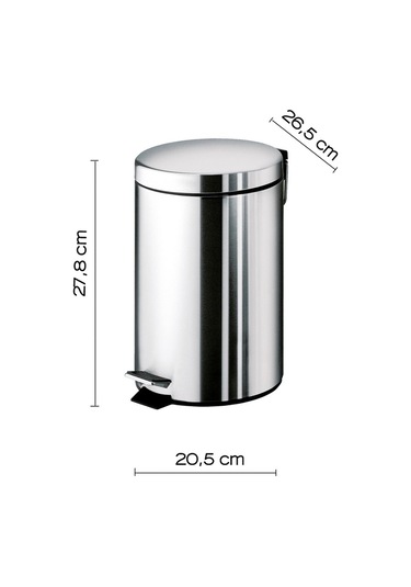 Çöp Kovası, Pedallı, 5lt - Parlak Paslanmaz Çelik Parlak Paslanmaz Çelik