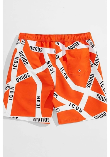 Angelsin Erkek Basic Standart Boy Baskılı Mayo Cepli Deniz Şortu 001