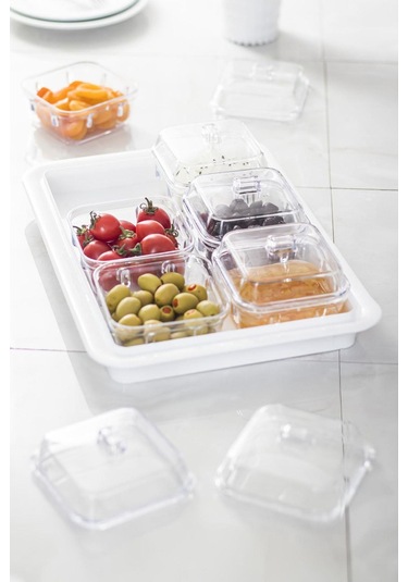 Akrilik Beyaz 6 Lı Kapaklı Kahvaltılık Kahvaltı Seti & Saklama Kabı Cam Değildir Beyaz