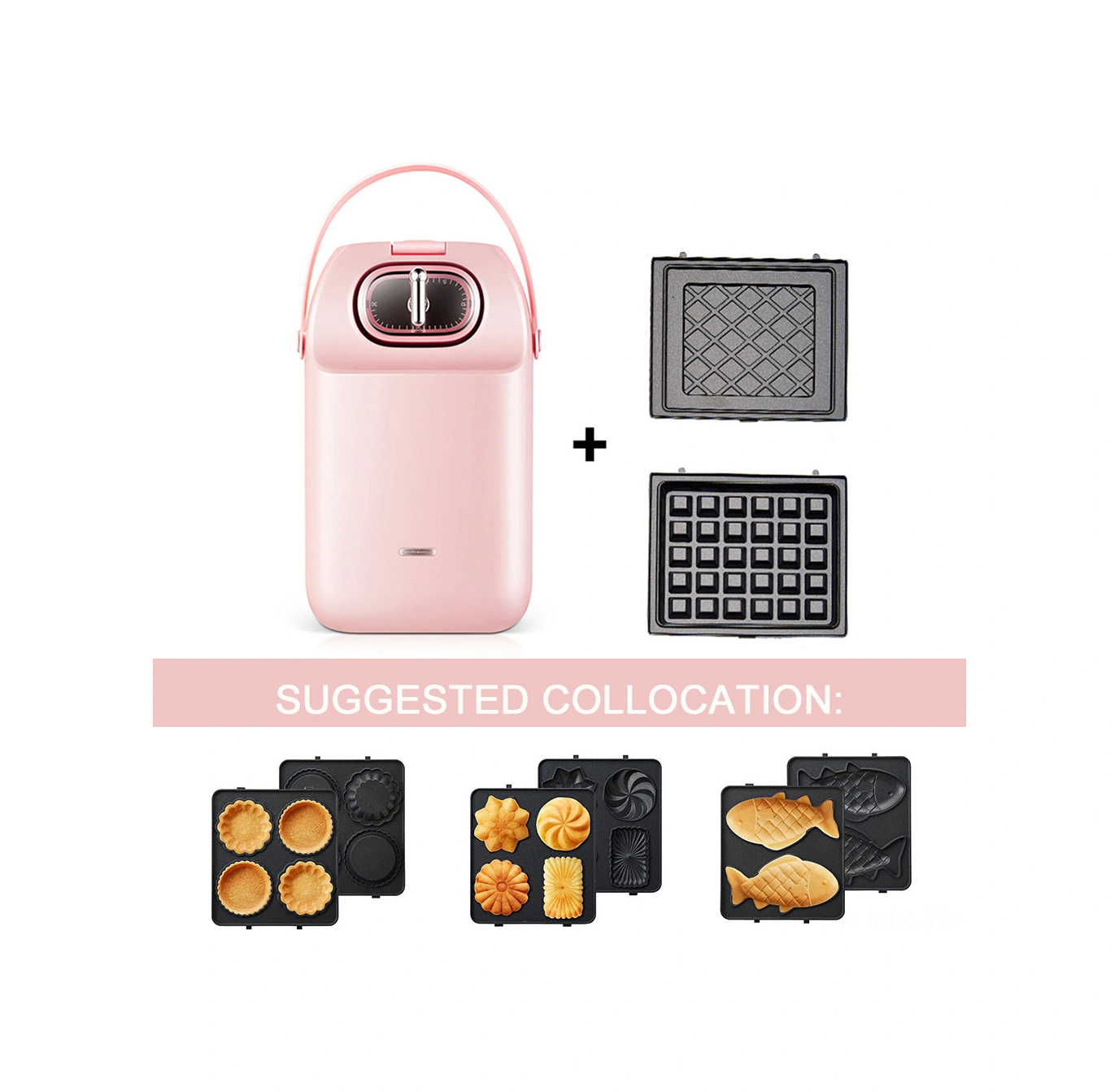 Youmex 14x14cm F Tipi Waffle Tepsisi - H34031 Waffle Makinesi İçin Özel - Anti Yapışkan Kaplama Siyah