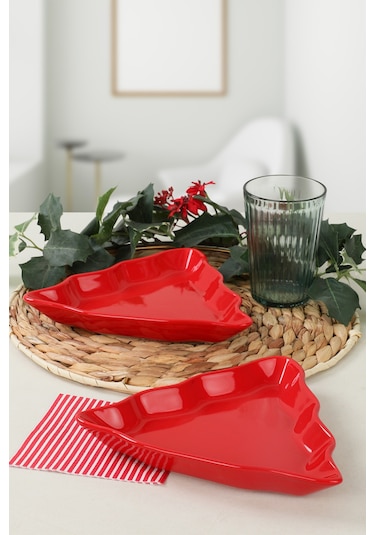 Keramika Kırmızı Çam Kayık Tabak 22 Cm 2 Adet