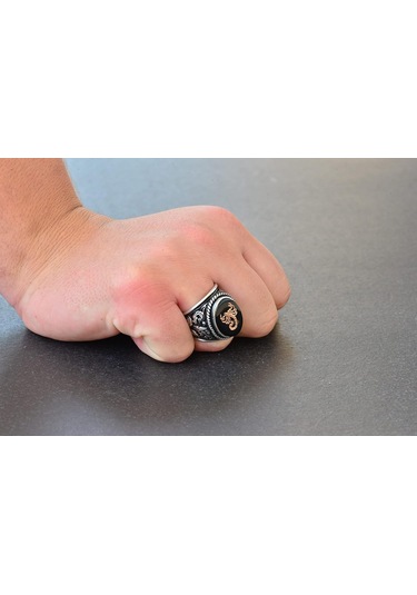 Akrep Hayvan Yüzüğü - Erkekler İçin Sterlin Gümüş Zambak Desenli Büyük Yüzük Gümüş