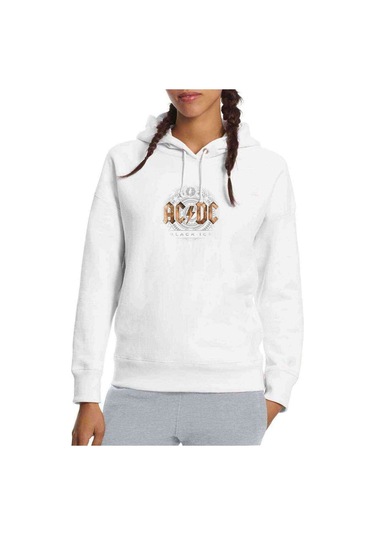 Acdc Black Ice Concept Art Baskılı Beyaz Kadın Kapşonlu Sweatshi