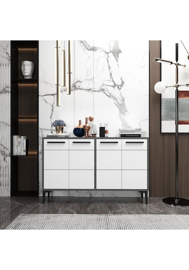 Zerkaconcept Marden Konsol Tv Sehpası Tv Ünitesi Antrasit Gövde Beyaz Kapak