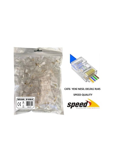 Ontech - Speed Sp U100 D Cat6 Yeni Nesil Delikli Rj45 Konnektör 100 Adet
