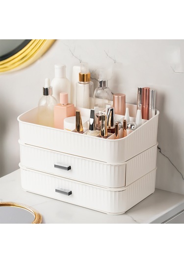 Porsima 0620 3 Katlı Beyaz Makyaj Organizeri Saklama Kutusu