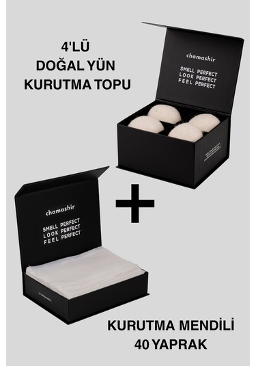 4'lü Doğal Yün Kurutma Topu Ve Kurutma Mendili Seti Çamaşırlarda Ekstra Yumuşaklık Beyaz