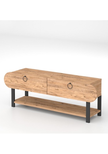 Tv Sehpası Tv Ünitesi Kapaklı Raflı Setro Atlantik Çam Kahverengi