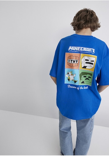 Mavi - Minecraft Baskılı Mavi Tişört 6610342-82491 Mavi