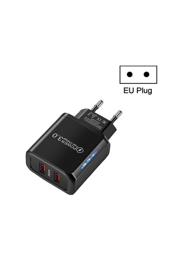 Rogfer 36w Çift Bağlantı Noktalı Qc3.0 Usb Cep Telefonu Şarj Cihazı Çift 18w Çıkış, Ab Fiş Siyah