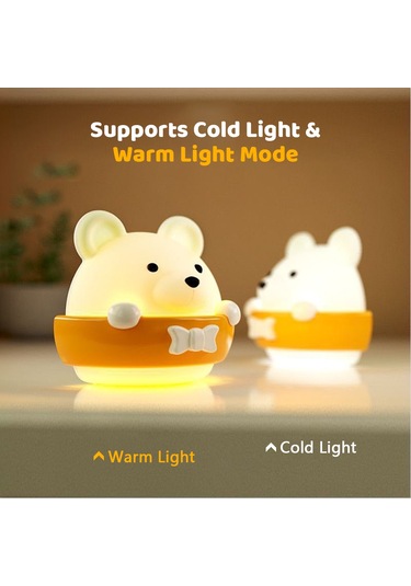 Reedark Küçük Ayı Desenli Led Gece Lambası - İki Renk Işık Sıcak/soğuk - 10 Seviye Parlaklık - Uzaktan Kumanda - Usb Şarjlı 1600mah Pil Sari