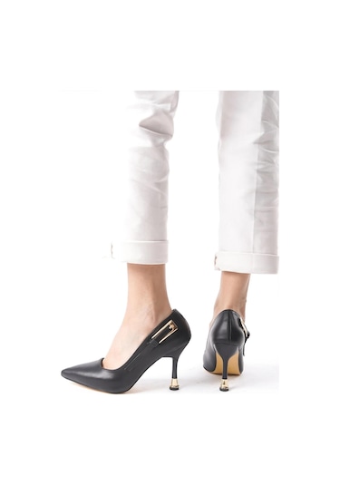 Preshley Kadın Fascino Siyah Deri Stiletto Topuklu Ayakkabı Siyah